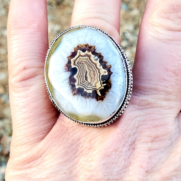 New Oversized Solar Agate 925 Silver Statement Ring. - Picture 12 of 15